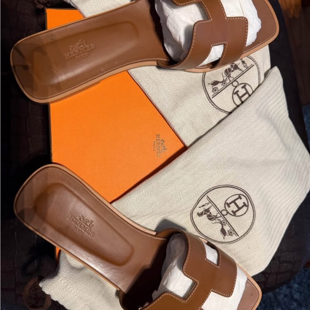 Hermes Brown and White Sandals